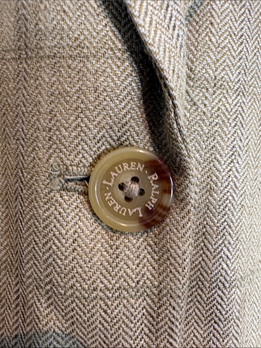 Lauren Ralph Lauren Herringbone Linen Rayon Blazer Tailored Jacket Tan Size 8 - Picture 5 of 16
